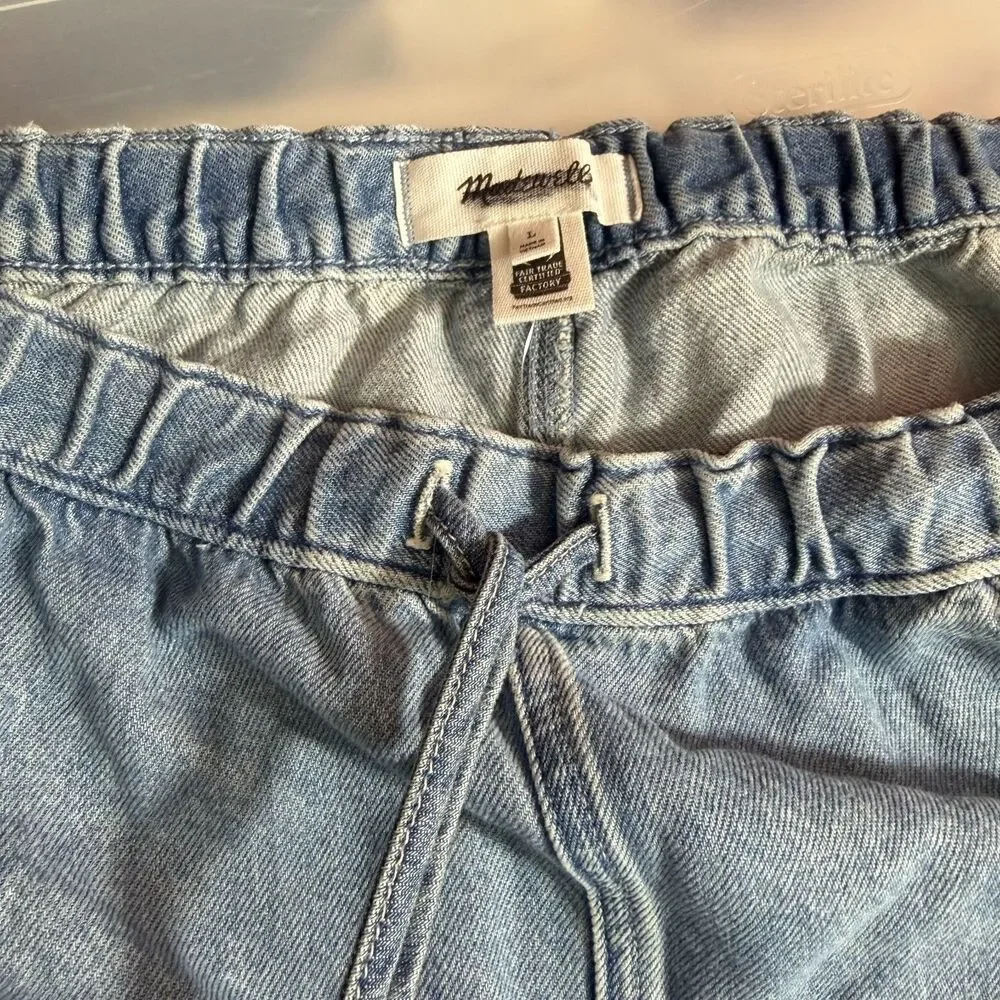 MADEWELL Pull-On Track Pants In Airy Denim L Faded Horizon Relaxed NWT B84